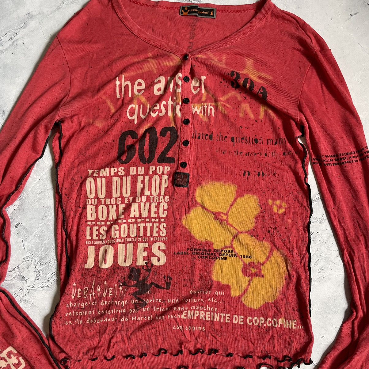 Japanese Brand Vintage Avantgarde Printed Y2K Mesh Longsleeve Diesel Style Size S / US 4 / IT 40 - 2 Thumbnail
