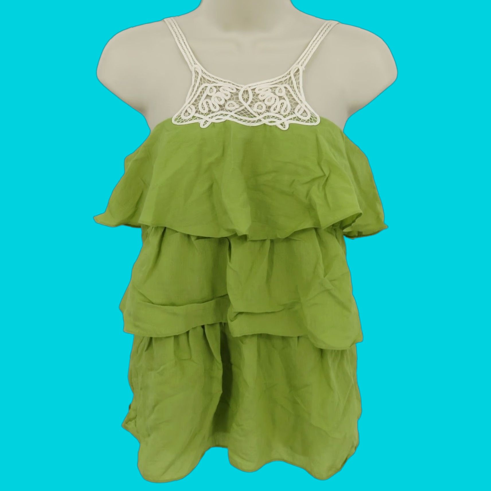 Bcbgmaxazria BCBGMAXAZRIA Women XXS Green Ruffle Tiered White Lace Tank Top Shirt Blouse NEW Size XXS / US 00 / IT 34 - 1 Thumbnail