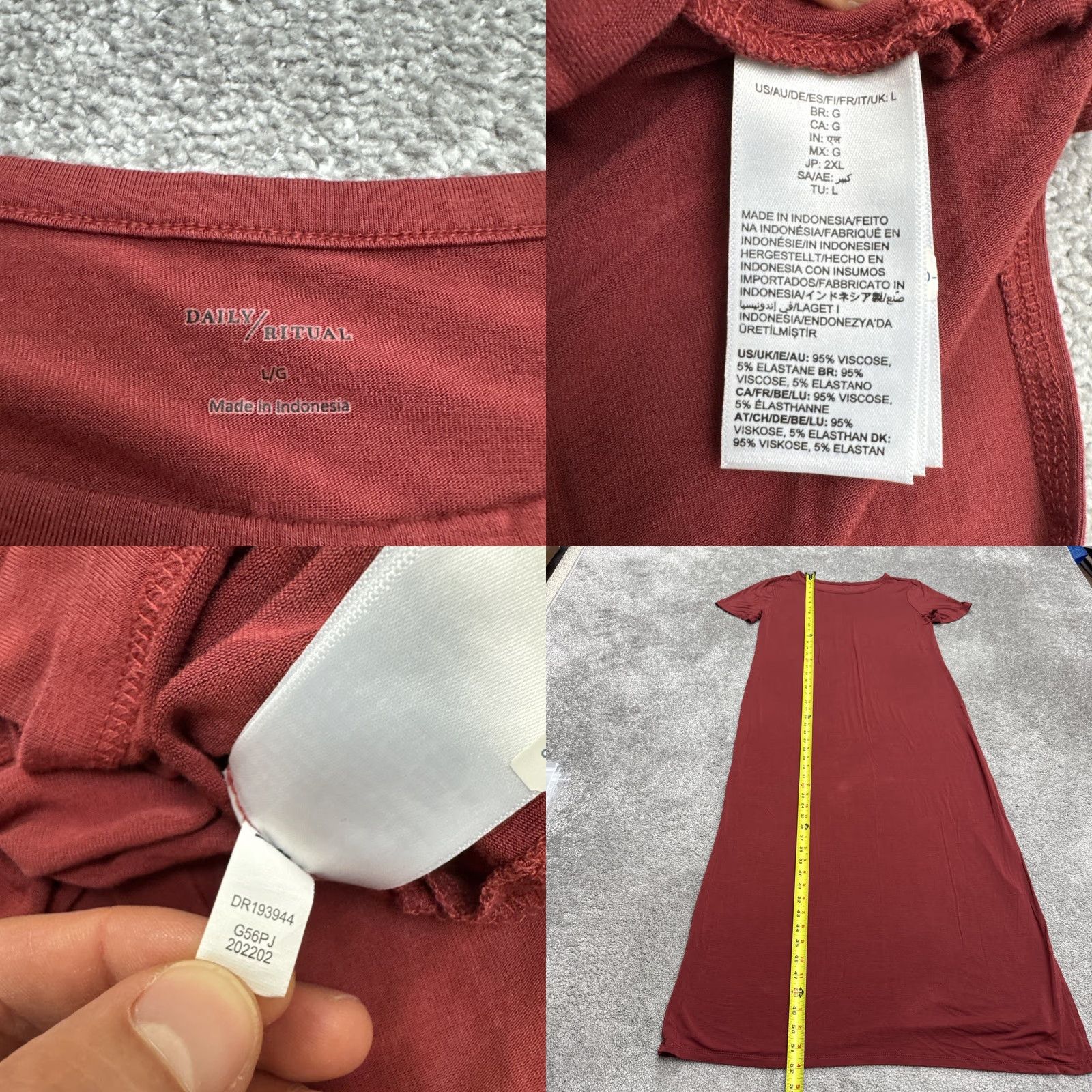 Vintage VINTAGE Daily Ritual Women's Maxi T-Shirt Dress Long Short Sleeve Red Casual Knit 90s Style Size L / US 10 / IT 46 - 8 Thumbnail
