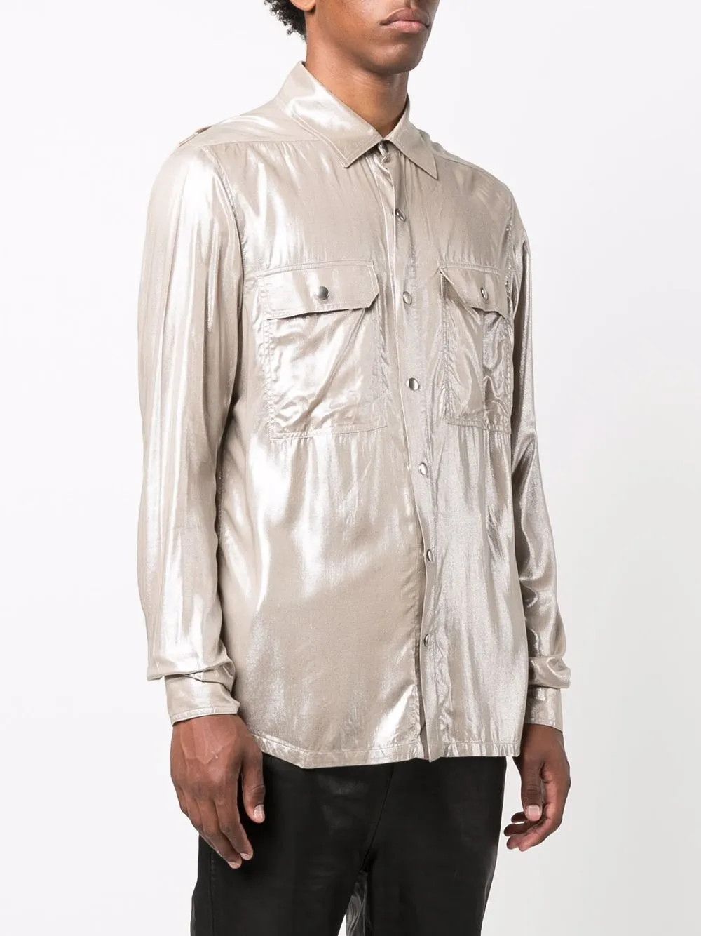 Rick Owens o1y0126 Solid Color Shirt in Silver Size S / US 4 / IT 40 - 2 Thumbnail