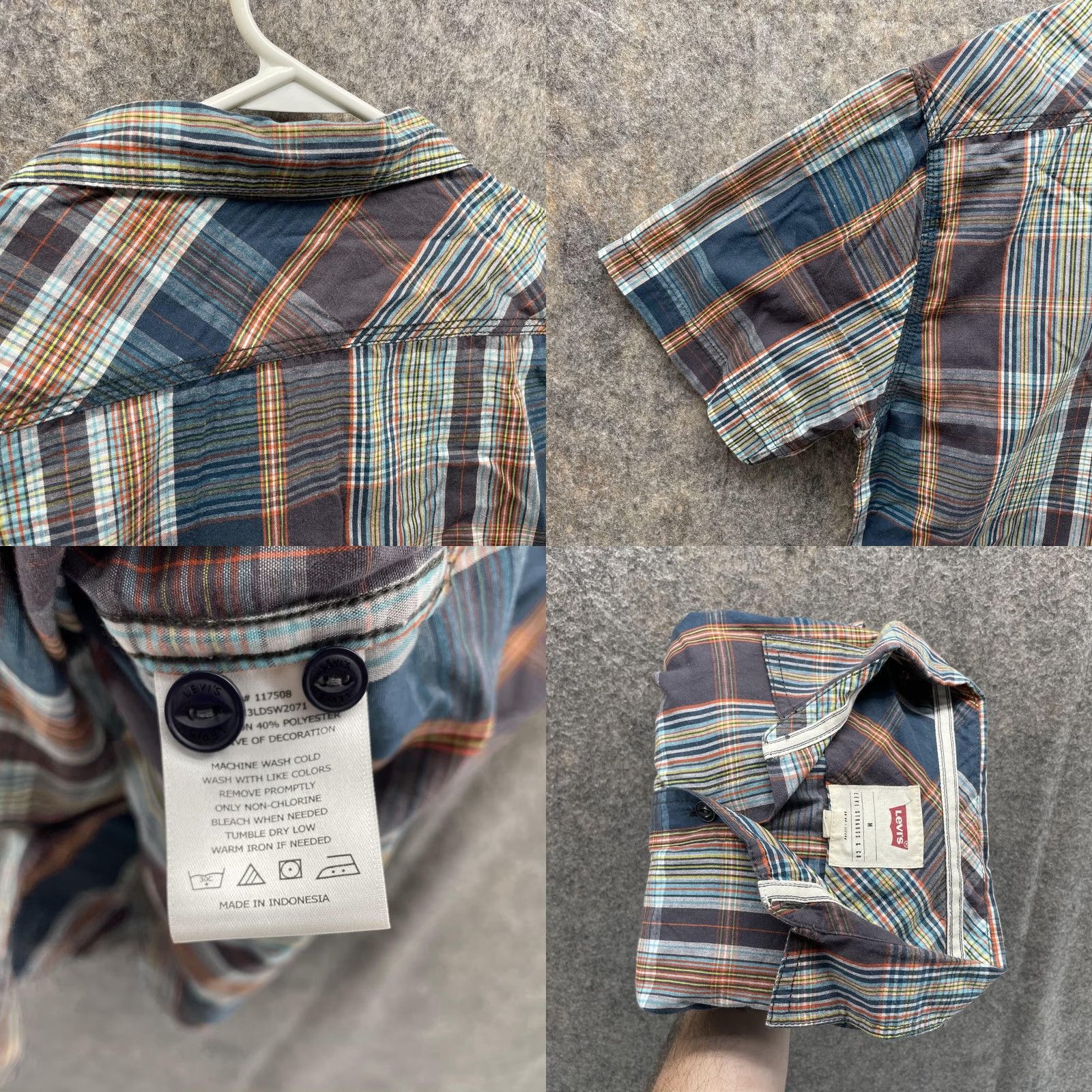 Levi's VINTAGE Levi's Shirt Men Medium Blue Button Down Short Sleeve Madras Plaid Western"> Size US M / EU 48-50 / 2 - 9 Thumbnail