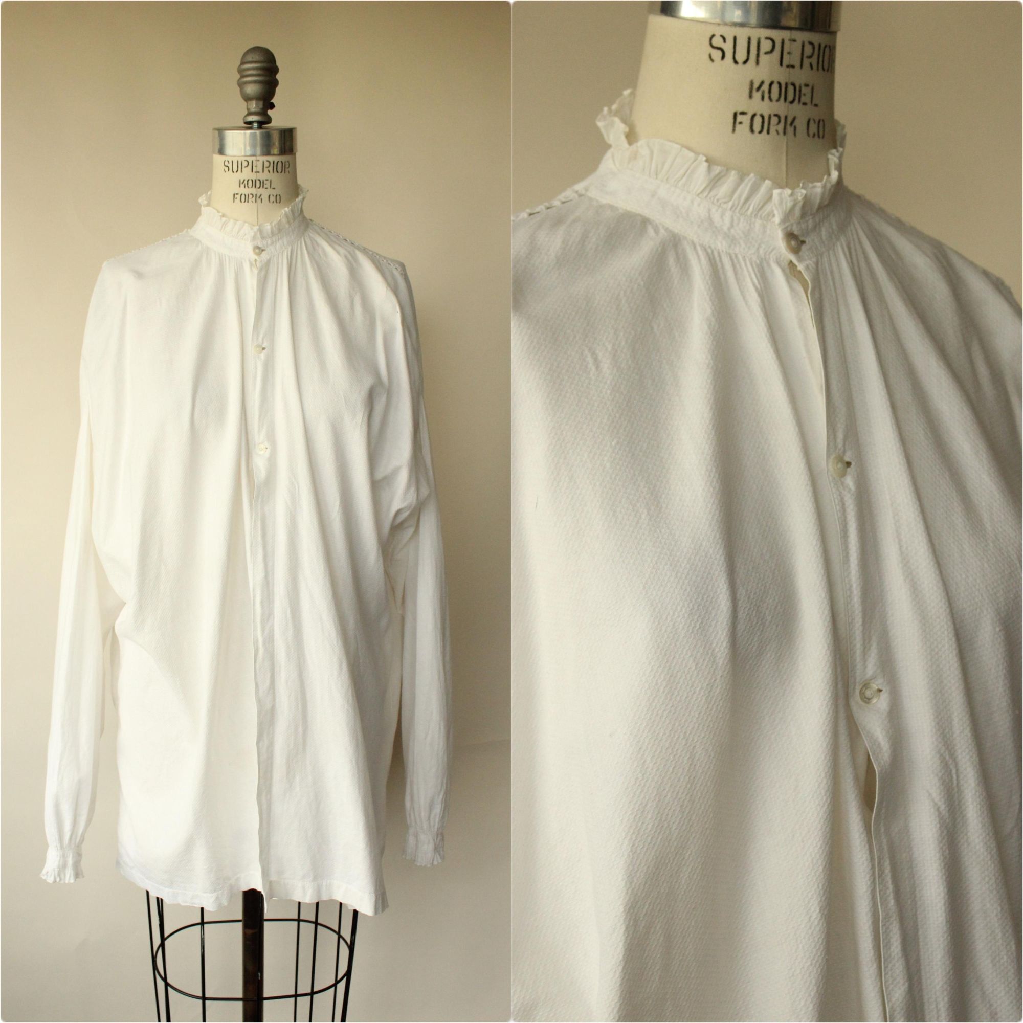 Vintage Vintage Antique 1900s Victorian Blouse, Volup White Cotton E Size 4XL / US 24-26 - 2 Thumbnail