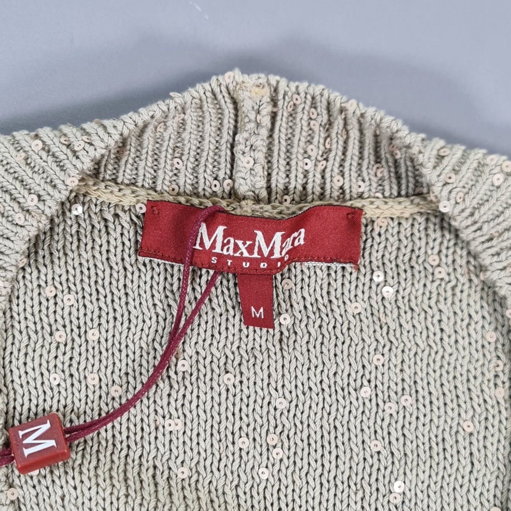 Vintage Weekend Max Mara Cardigan Womens Cropped Sequin Bolero Beige Medium V-Neck Short Sleeve Knit Jumper Size M / US 6-8 / IT 42-44 - 3 Thumbnail