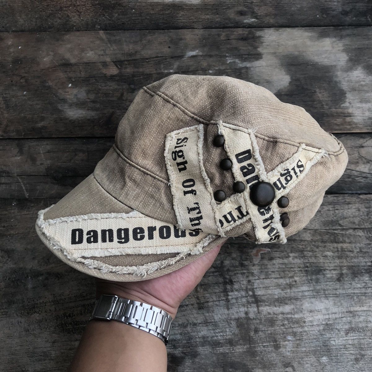 Japanese Brand Y2K Japanese Studded Cadet Faded Distressed Vintage Hat Size ONE SIZE - 1 Thumbnail