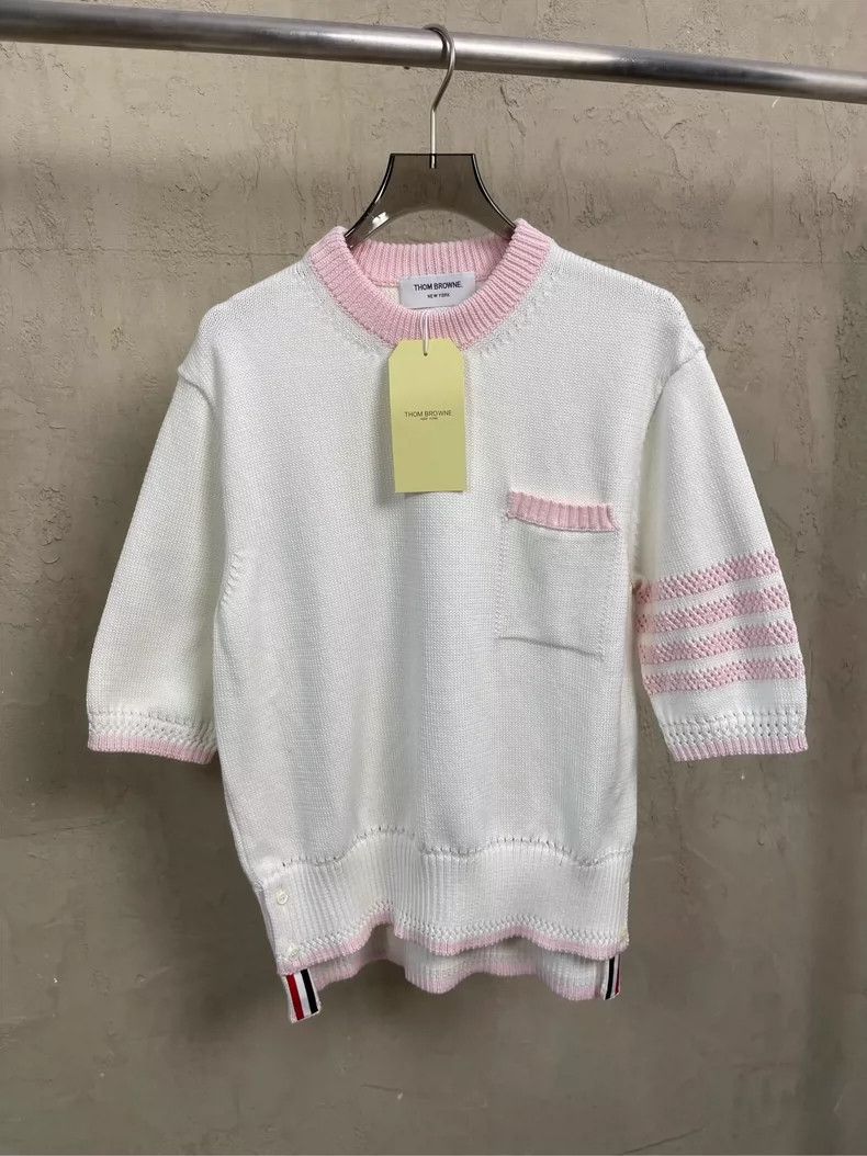 Other Thom Browne White and pink four stripe knit short sleeve Size M / US 6-8 / IT 42-44 - 3 Thumbnail