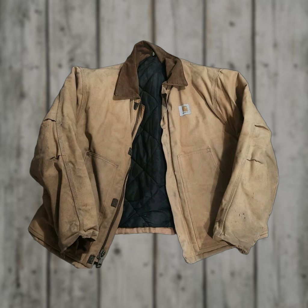 Carhartt VINTAGE Carhartt JQ186 Jacket Mens 48 Brown Canvas Logo Lined Zip Regular 44 Chest USA Hunting Walking Workwear Bomber Shirt Size US M / EU 48-50 / 2 - 1 Thumbnail