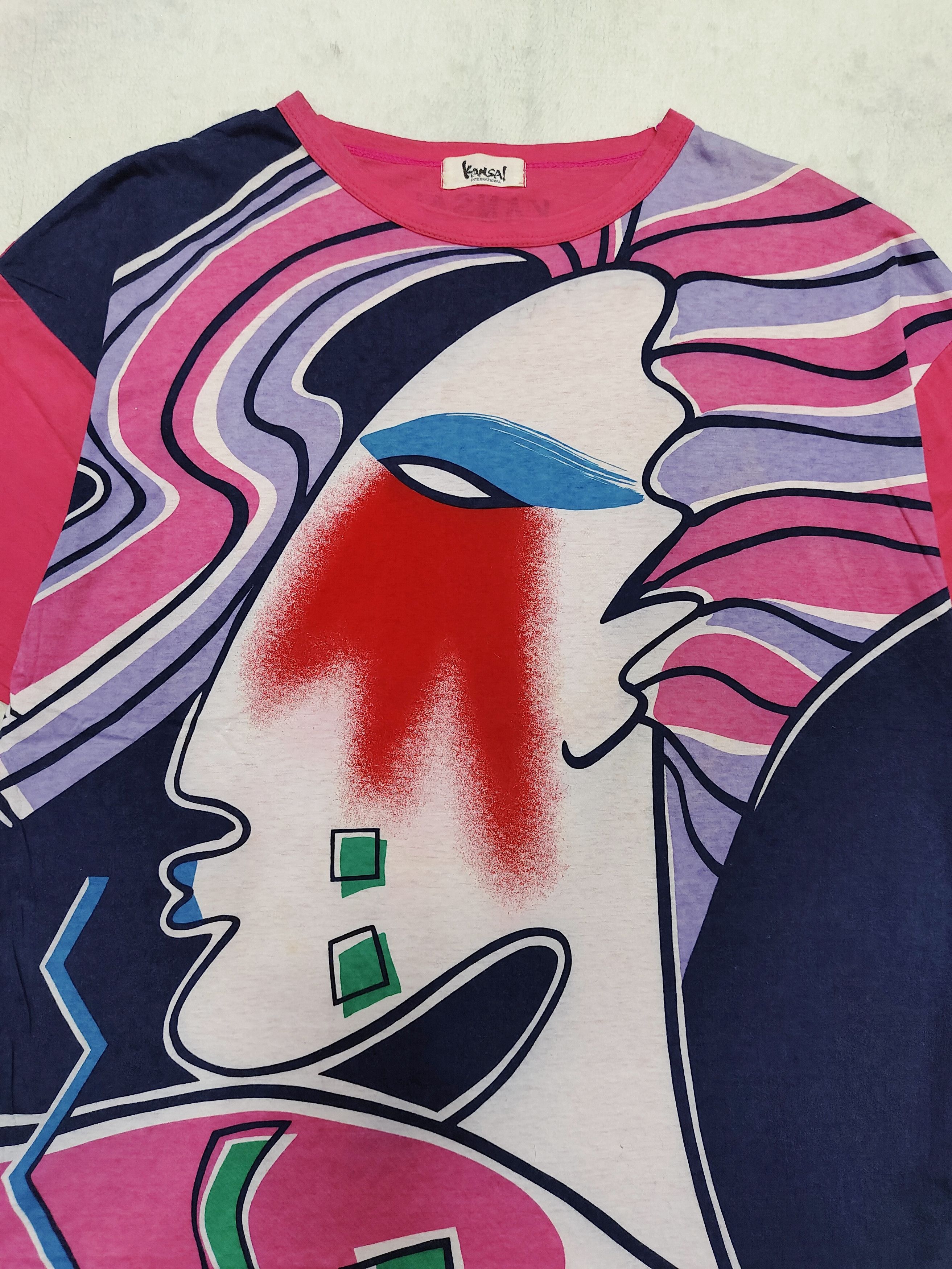 Kansai Yamamoto 90s Kansai- Archived Japanese Abstract Portrait Art Tshirt Size US M / EU 48-50 / 2 - 2 Thumbnail
