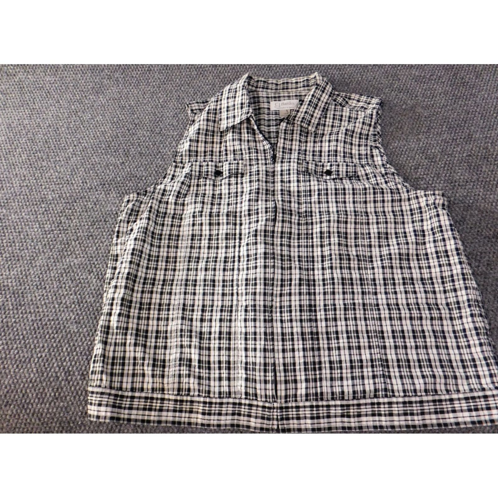 Vintage CJ Banks Blouse Shirt Women 1X Plaid Cotton Zip Round Neck Sleeveless Tunic Gray Plus Size Classic Style Size XL / US 12-14 / IT 48-50 - 3 Thumbnail
