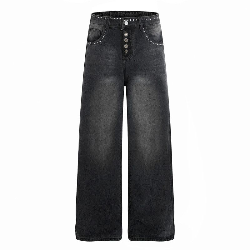 Jean Retro washed men's loose distressed straight jeans Size US 32 / EU 48 - 1 Thumbnail