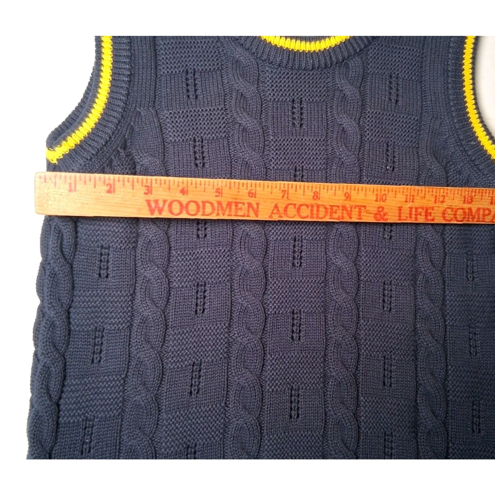 Anthropologie VINTAGE Ollari Sweater Vest Women XS Blue Gold Stripe Cable Knit Academia Size XS / US 0-2 / IT 36-38 - 4 Thumbnail