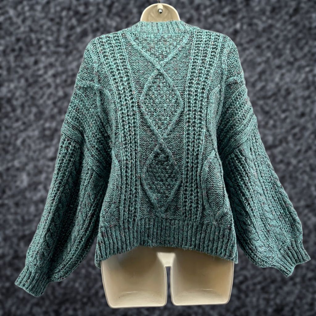 Vintage Gianni Bini Pullover Sweater Green Womens S Knit Crew Neck Long Sleeve Balloon Sleeve Casual Winter Size S / US 4 / IT 40 - 1 Thumbnail