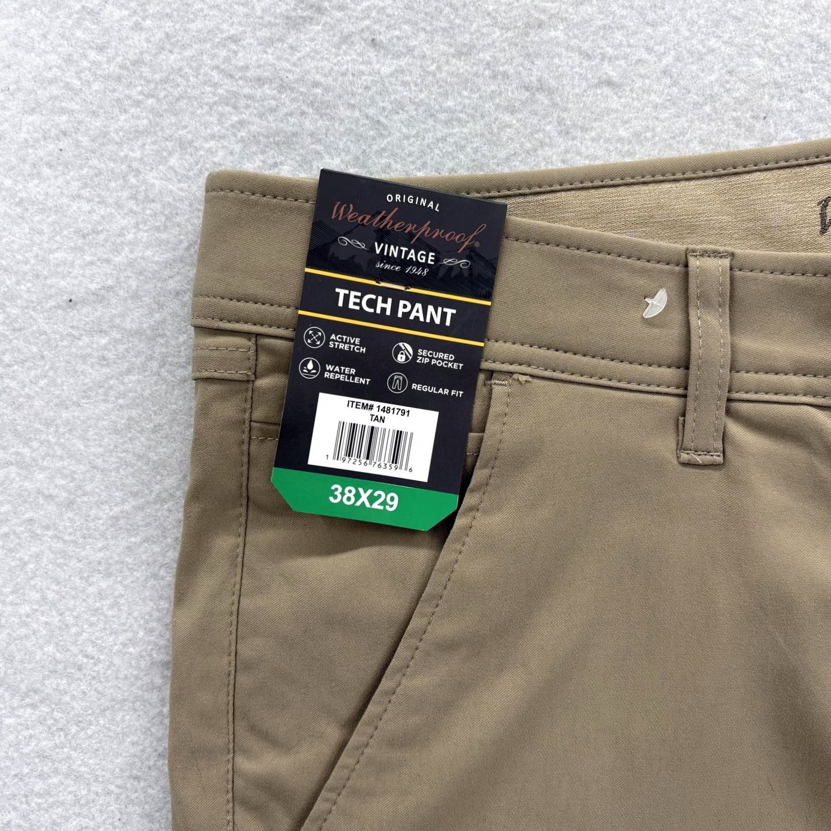 Weatherproof VINTAGE Weatherproof Tech Pant Mens 38x29 Beige Regular Chino Pants Stretch Water Resistant NWT Regular Fit Pocket Zipper 90s Travel Casual Mens Size US 38 / EU 54 - 3 Thumbnail