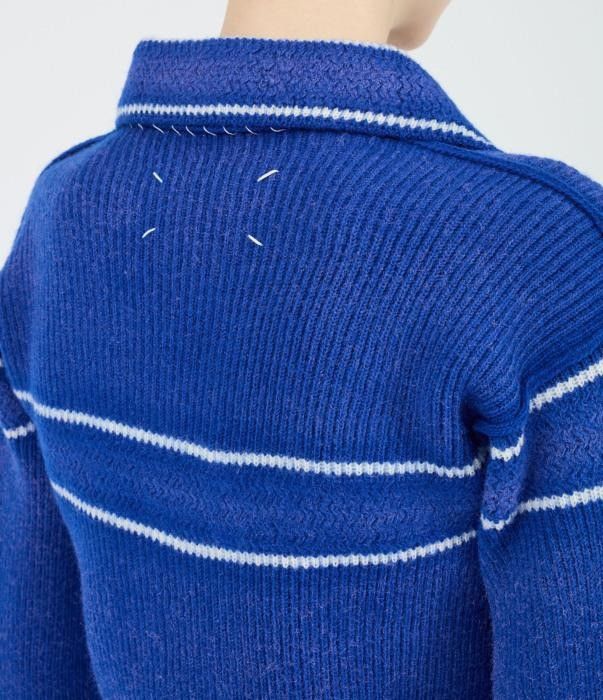 Maison Margiela o1bcso1str0526 Sunbleached Wool Cardigan in Blue Size S / US 4 / IT 40 - 7 Thumbnail