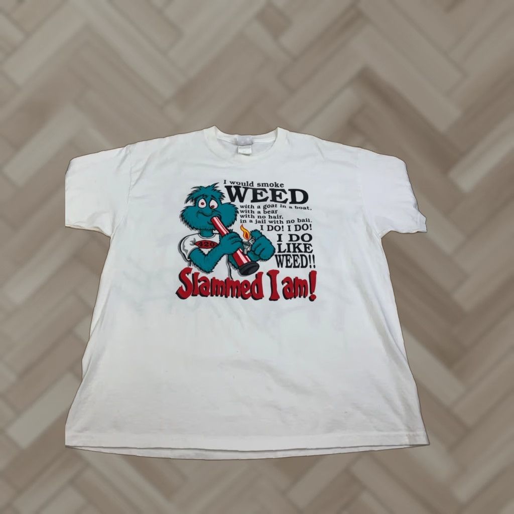 Vintage VINTAGE Slammed I Am Shirt Mens XL White Dr Seuss Parody Weed Marijuana 11833 Size US XL / EU 56 / 4 - 1 Thumbnail