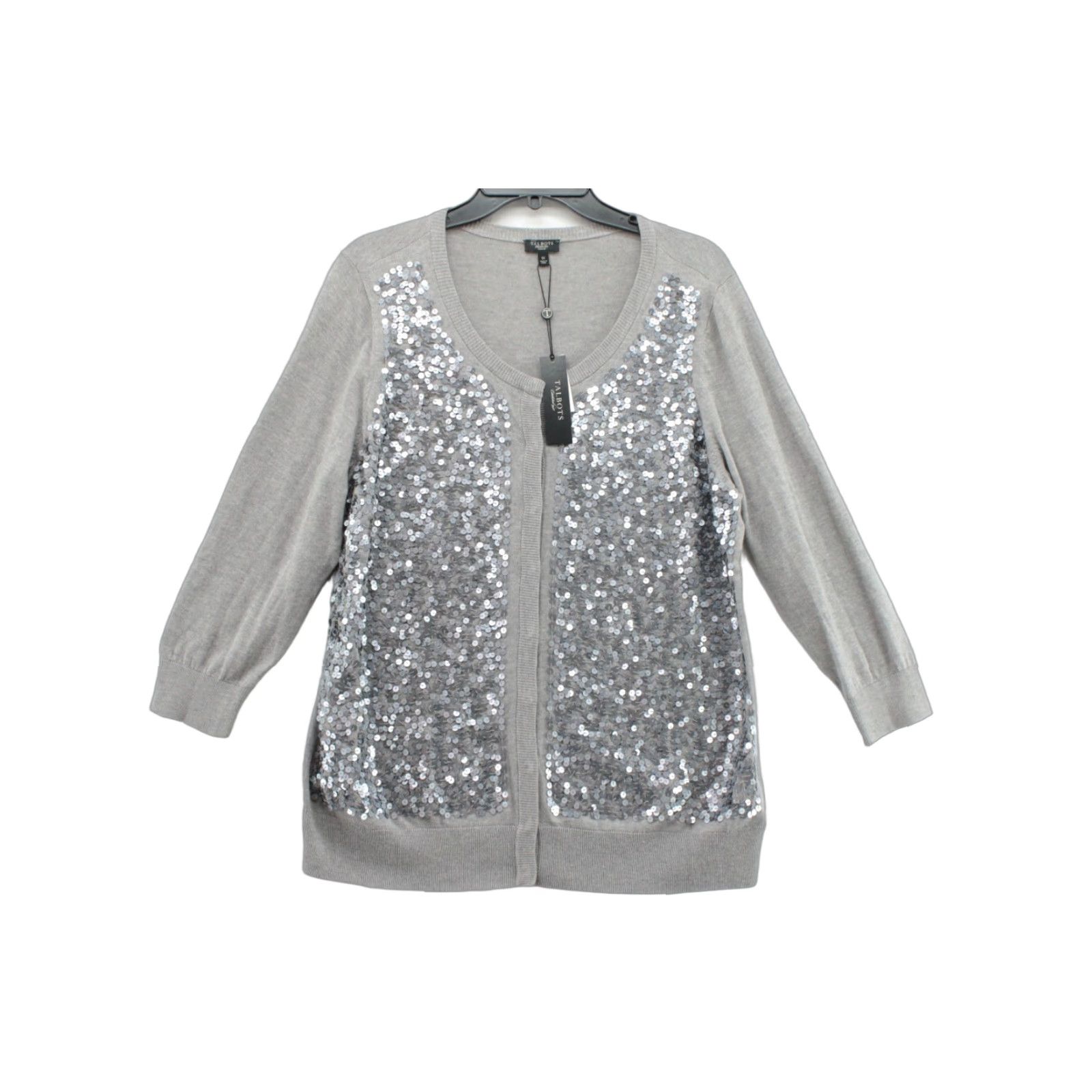 Talbots VINTAGE Talbots Sweater Cardigan Women's 1X Gray Sequined Long Sleeve Button-Up Knit NWT Classic Winter Mens Size XL / US 12-14 / IT 48-50 - 1 Thumbnail
