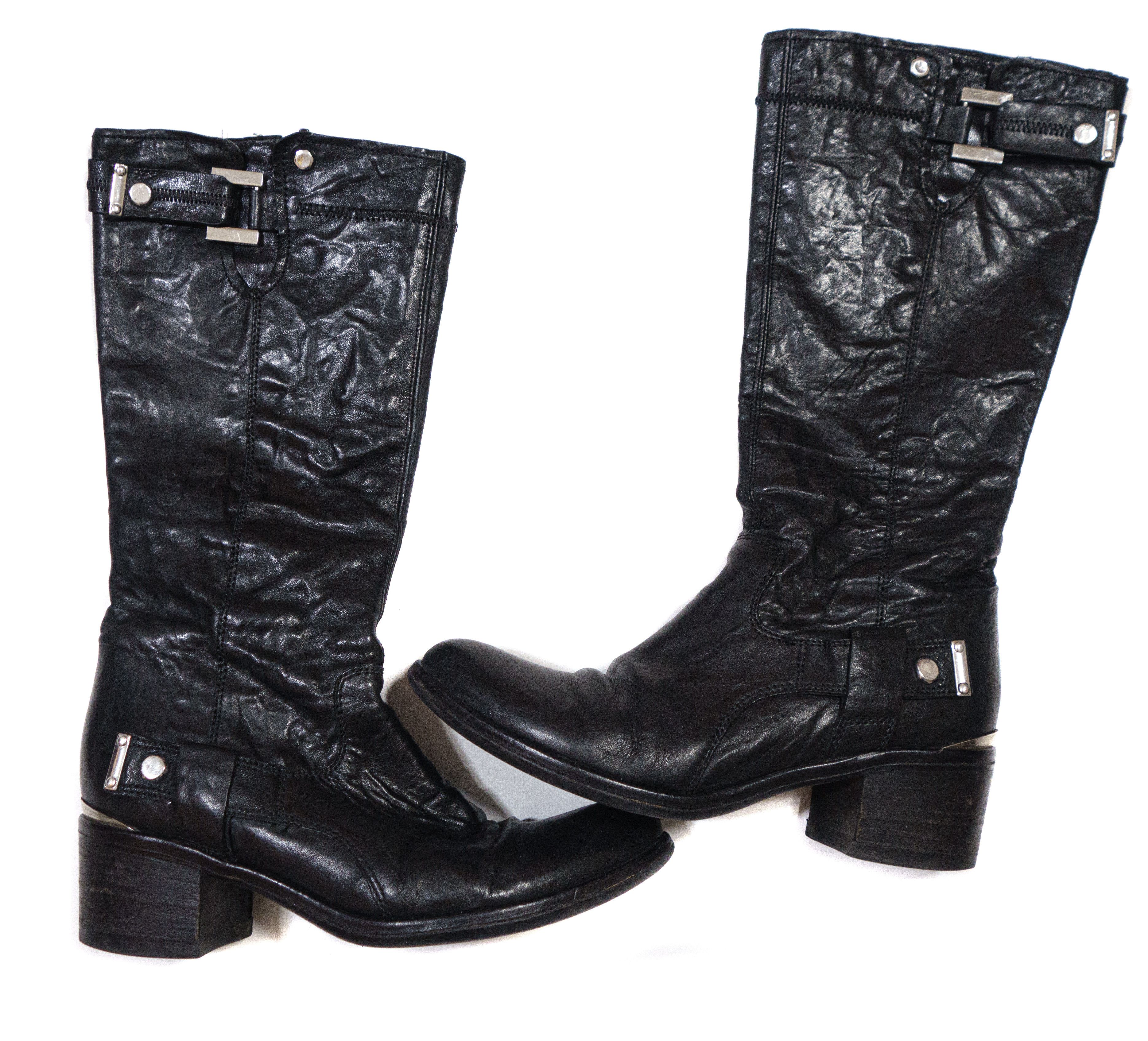 VIC MATI 00S Leather Side Zip Cowboy Leather High Boots Size US 8.5 / IT 38.5 - 2 Thumbnail