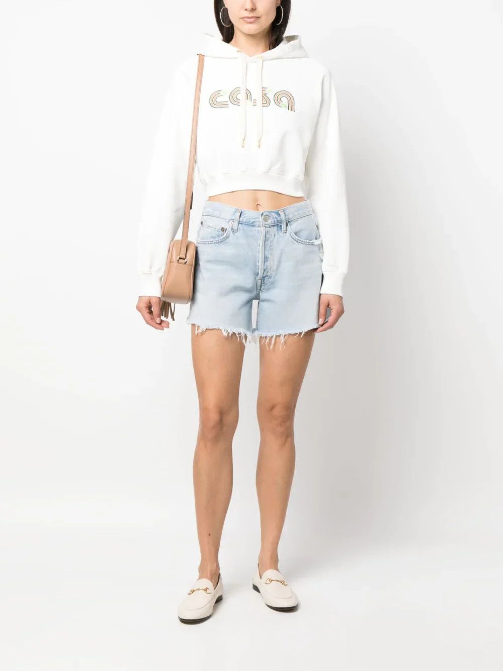 o1mle0325 Jeu De Tennis Embroidered Cropped Hoodie in White