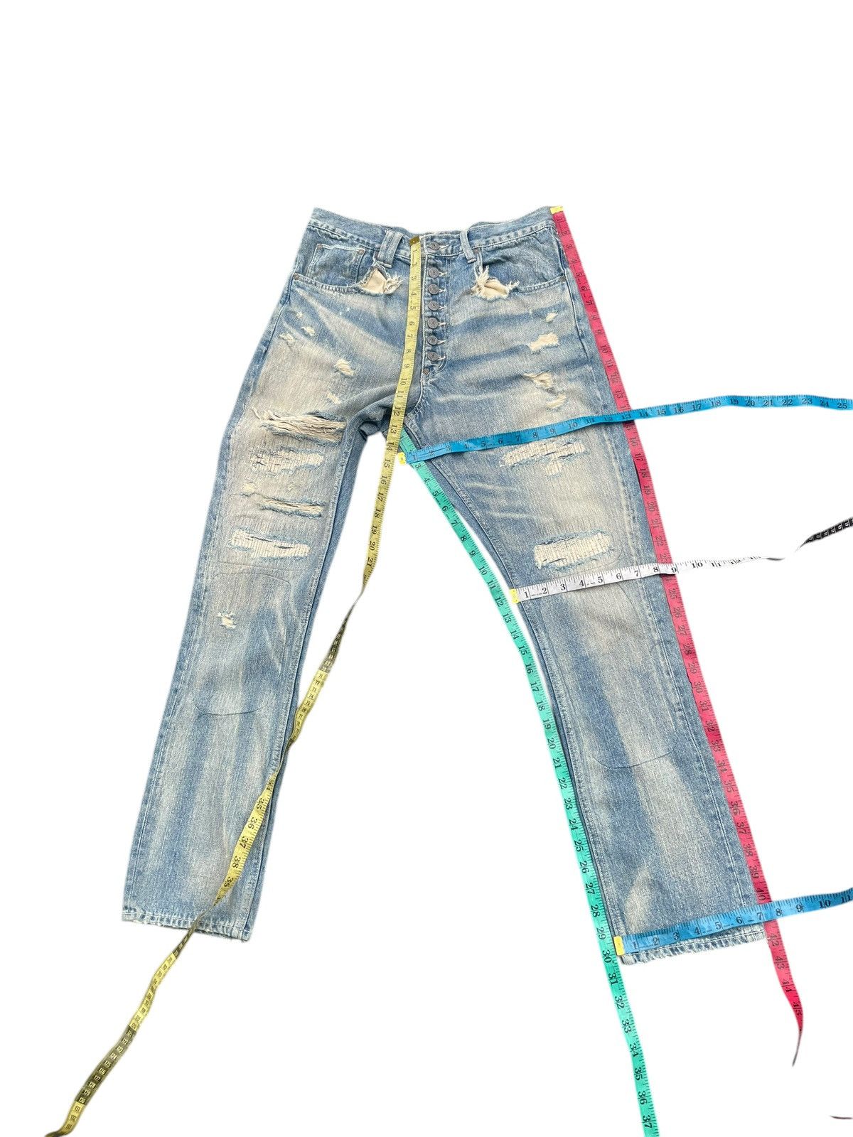 Japanese Brand Bonds & Peace Faded Distresed Jeans Size US 31 - 12 Thumbnail