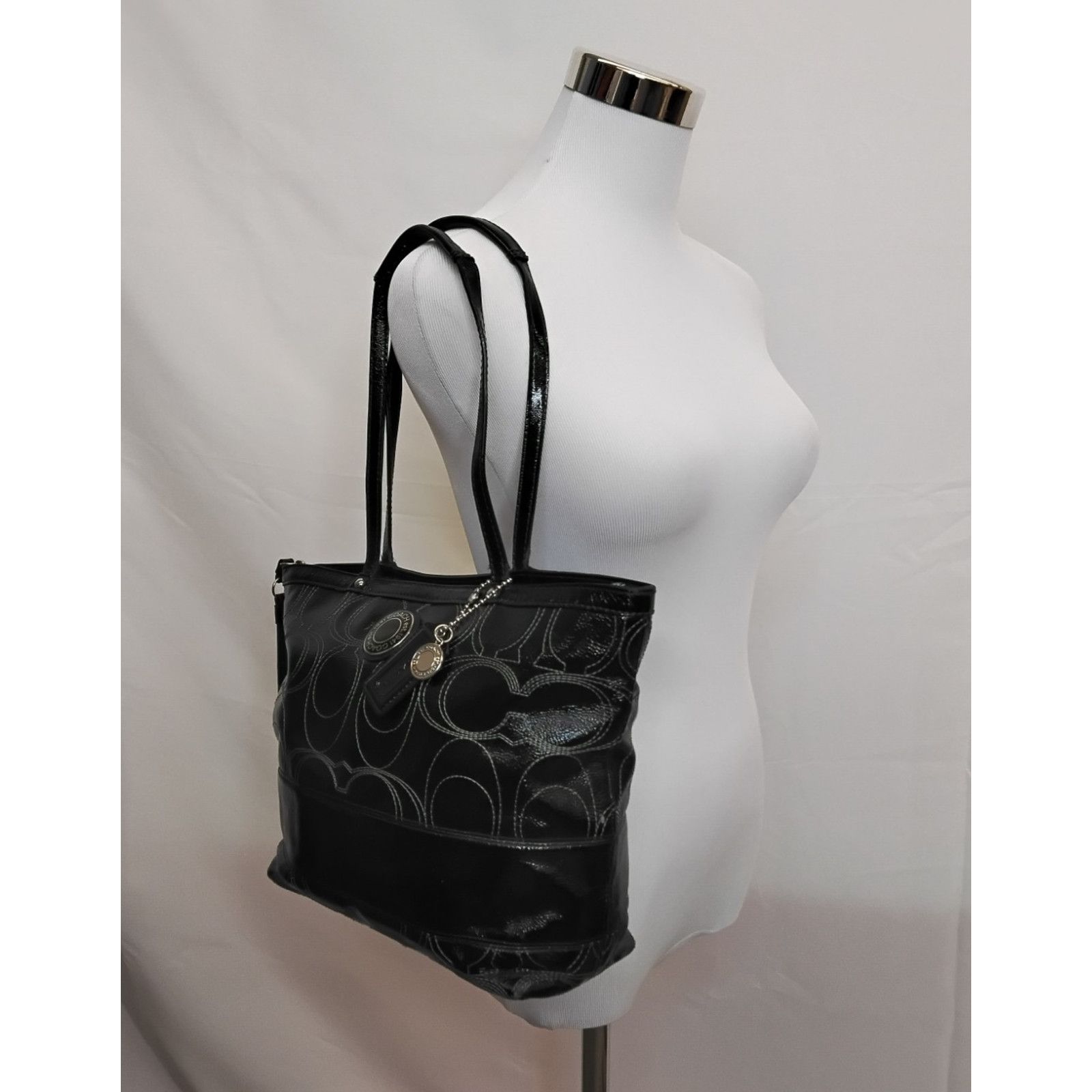 Coach Coach Signature Stitch Tote Bag Black Patent Leather Size ONE SIZE - 3 Thumbnail