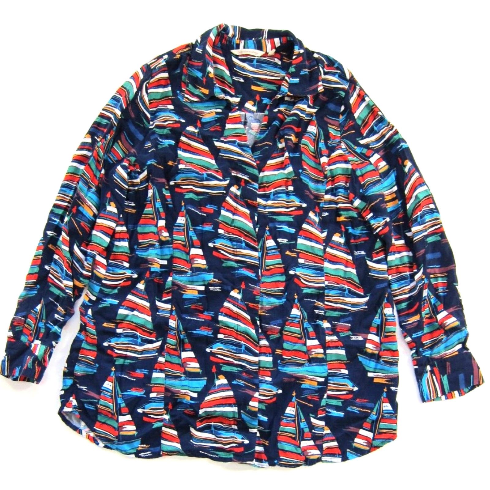 Soft Surroundings Soft Surroundings Blouse Long Sleeve Button Down Blue Womens L Sailboat Rayon Floral Pattern Fall Spring Summer Winter Size L / US 10 / IT 46 - 2 Thumbnail