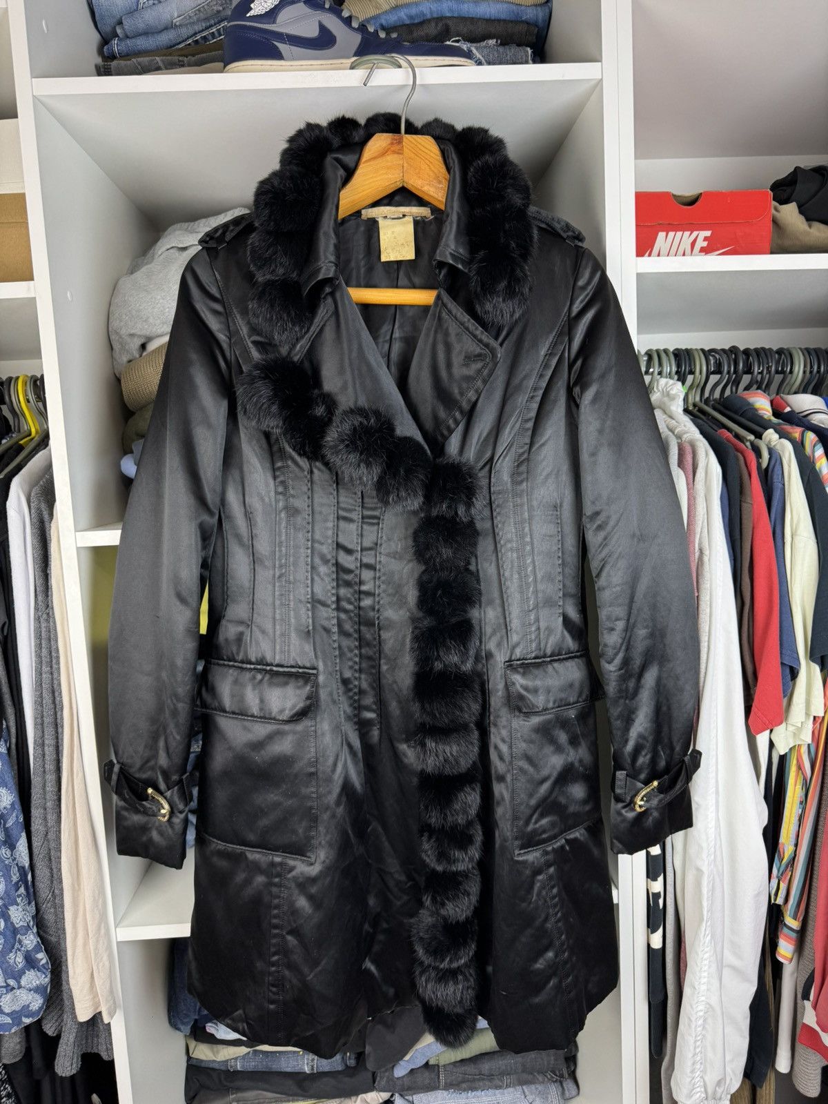 Roberto Cavalli Class Roberto Cavalli Women’s Black Coat with Fur Trim Size M / US 6-8 / IT 42-44 - 1 Thumbnail