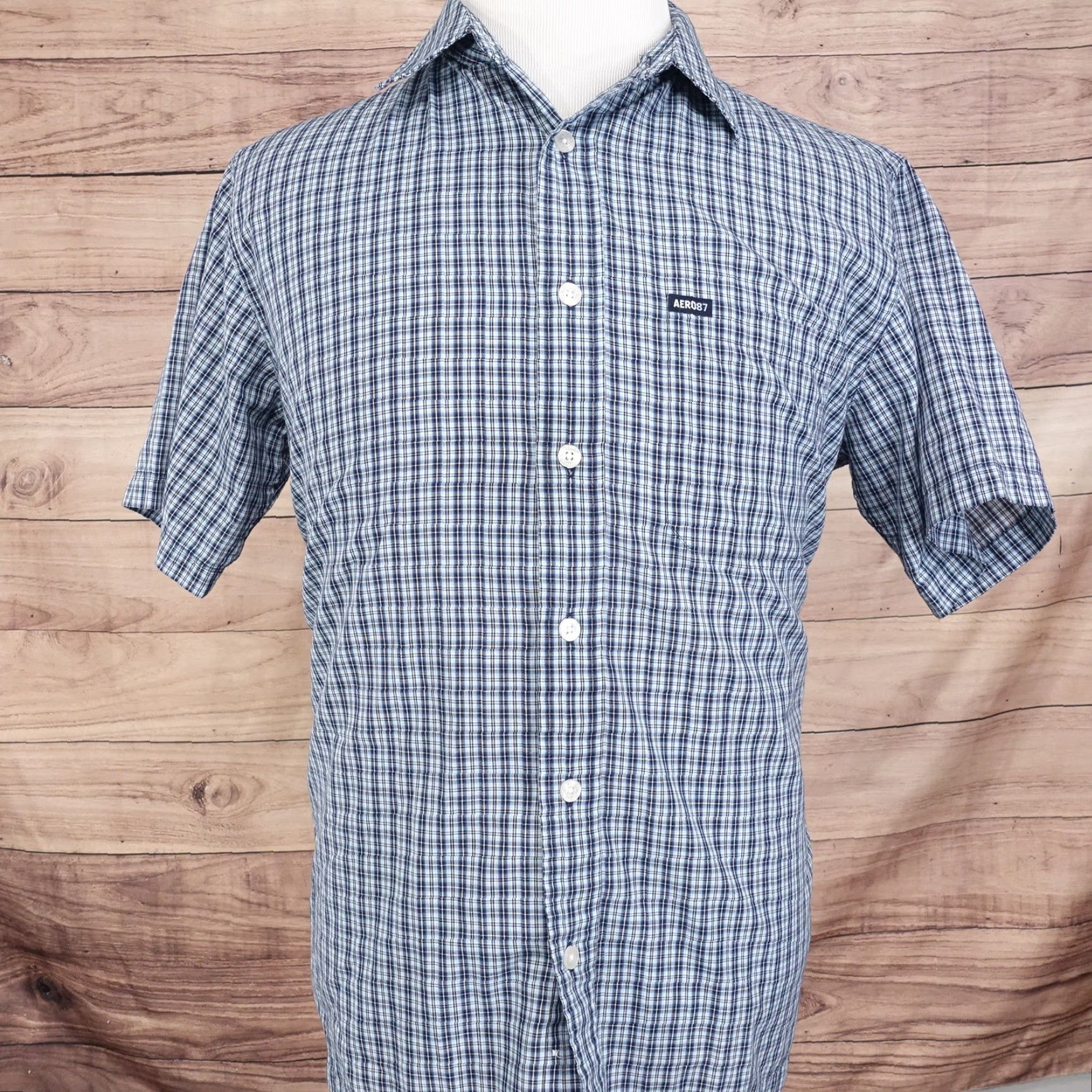 Aeropostale AEROPOSTALE Blue Plaid Short Sleeve Button-Up Shirt Adult Medium Men's Size US M / EU 48-50 / 2 - 3 Thumbnail