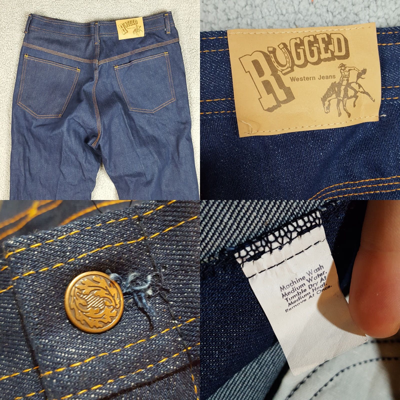 Denime VINTAGE Rugged 80s Cowboy Jeans Men’s 35x29 Dark Wash Denim Blue 5-Pocket Retro Grunge Size US 35 - 8 Thumbnail
