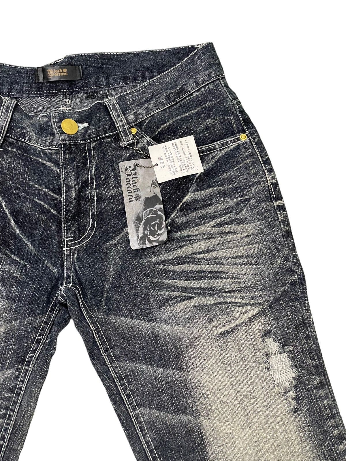 Japanese Brand Flare Jeans Black Baccara Distress Acid Wash Low Rise 8🟦0 Size US 29 - 9 Thumbnail