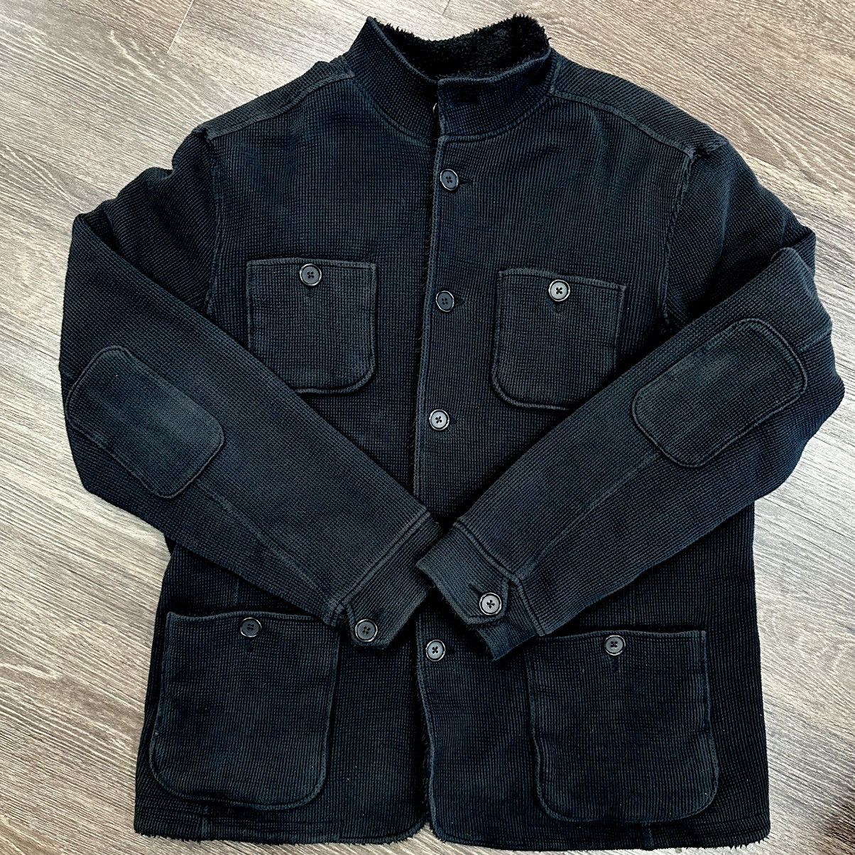John Varvatos USA XL Black Waffle-knit Chore Jacket