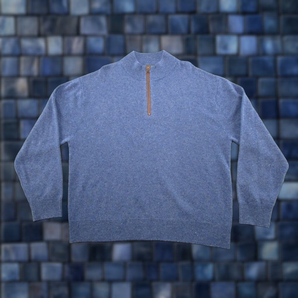 Orvis Orvis Sweater Mens 2XL Blue 1/4 Zip Mock Neck 100% Wool Pullover Suede Trim Size US XXL / EU 58 / 5 - 1 Thumbnail