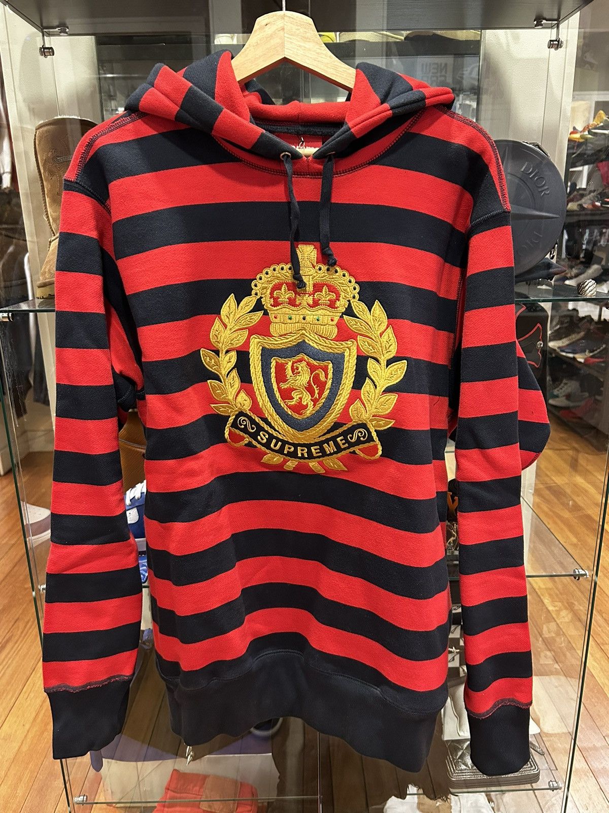 Supreme Supreme Striped Crest Hoodie FW07 | Grailed