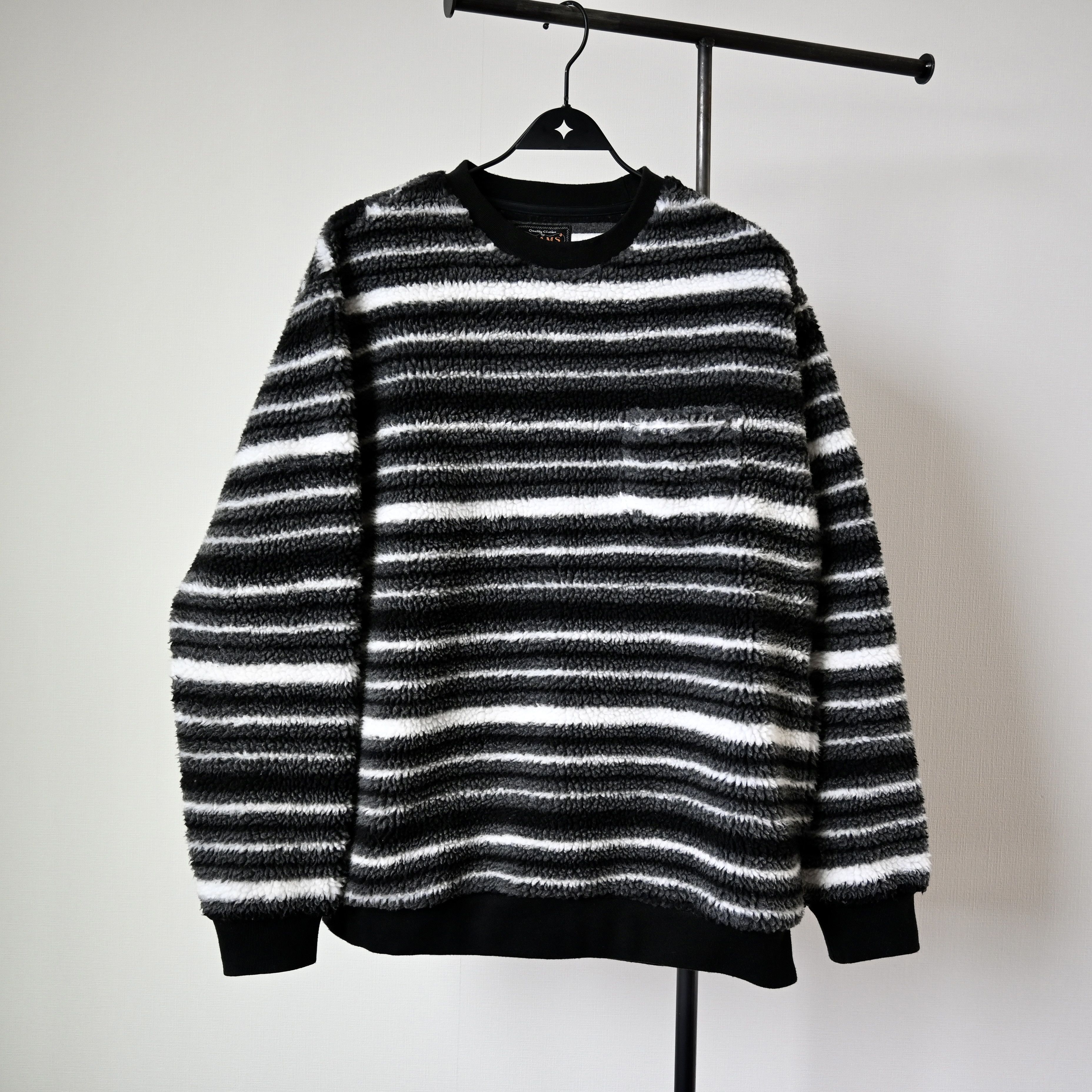 BEAMS Plus striped chunky fleece crewneck pullover