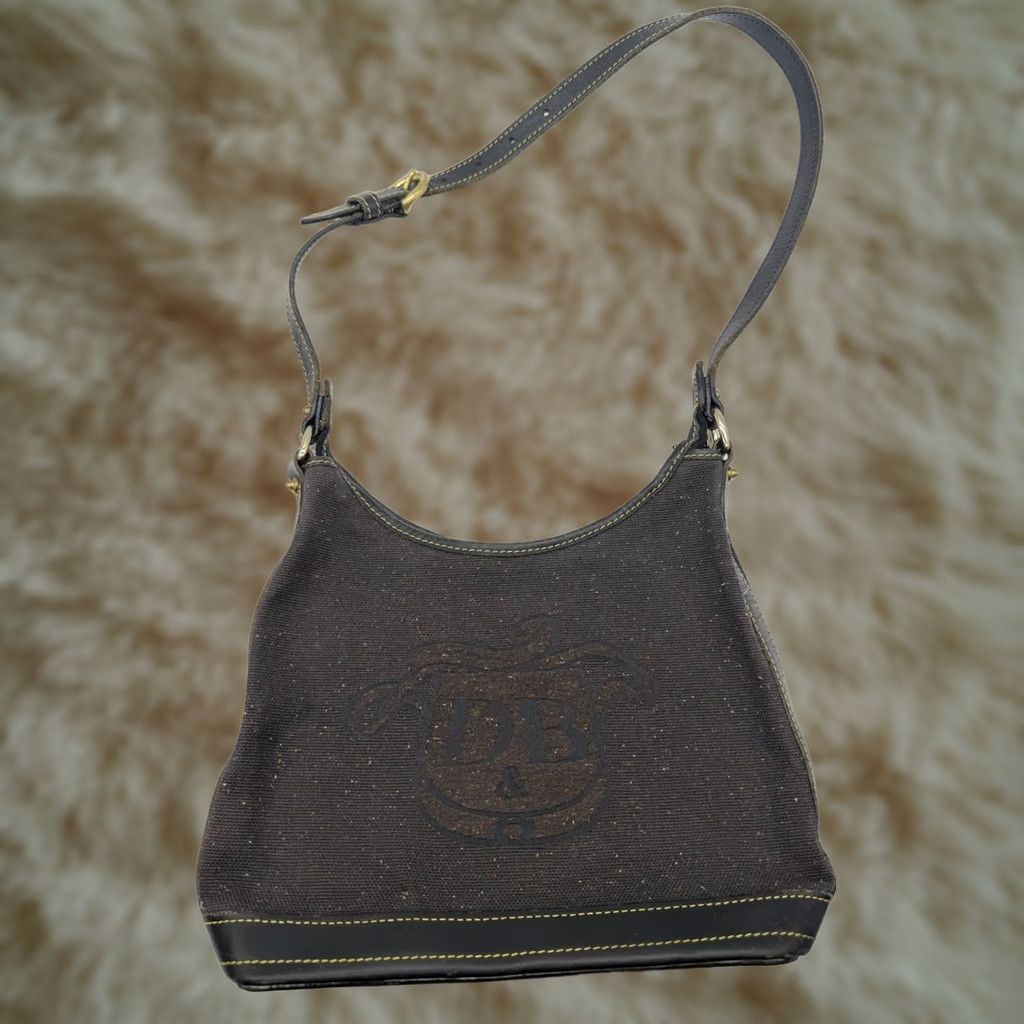 Dooney & Bourke Dooney & Bourke Logo Canvas Shoulder Bag Hobo Black Satchel/Top Handle Womens Canvas Leather Logo Pattern Bag Size ONE SIZE - 1 Thumbnail