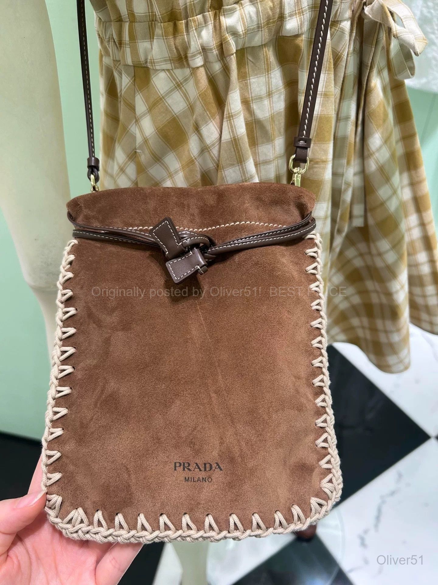 Prada Prada 26SS Cocoa Brown Velvet Leather UUUU6/2610 Size ONE SIZE - 4 Thumbnail