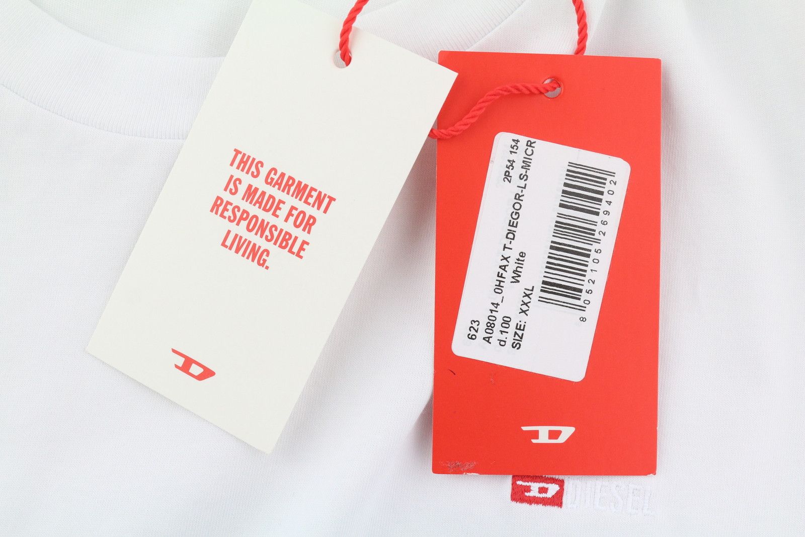 Diesel T-DIEGOR-LS-MICRODIV 3XL White Crew Neck 85118 Size US XXL / EU 58 / 5 - 8 Thumbnail