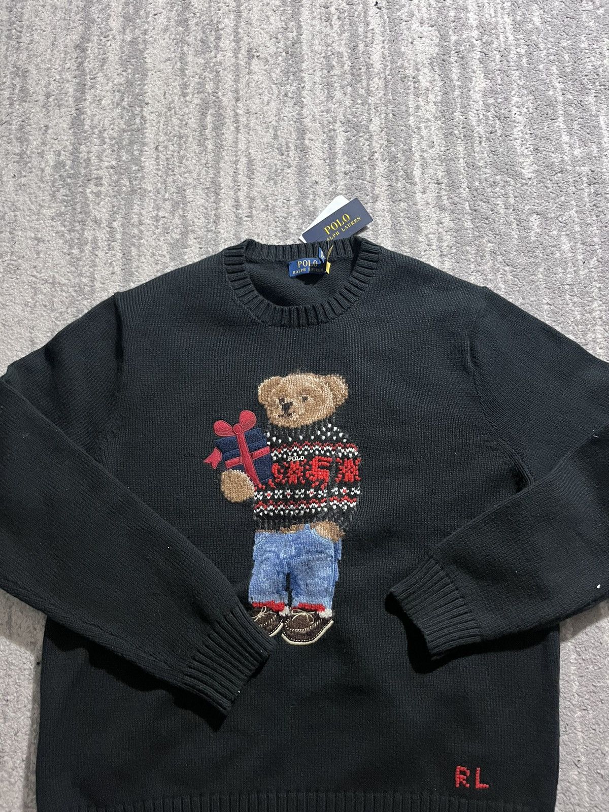 image of Polo Ralph Lauren Polo Bear Cotton-Cashmere Knit Sweater in Black, Men's (Size XL)