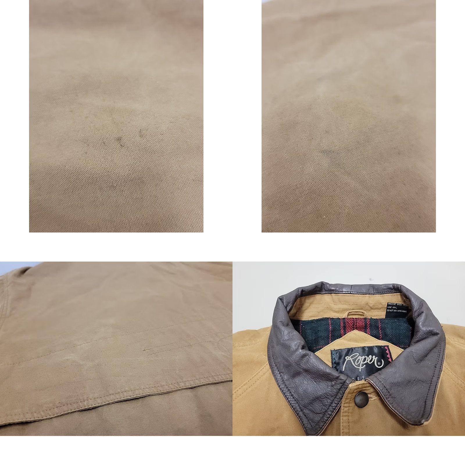 Roper VINTAGE Roper Jacket Mens XL Canvas Leather Collar Plaid Lined Overcoat Brown Size US XL / EU 56 / 4 - 11 Thumbnail