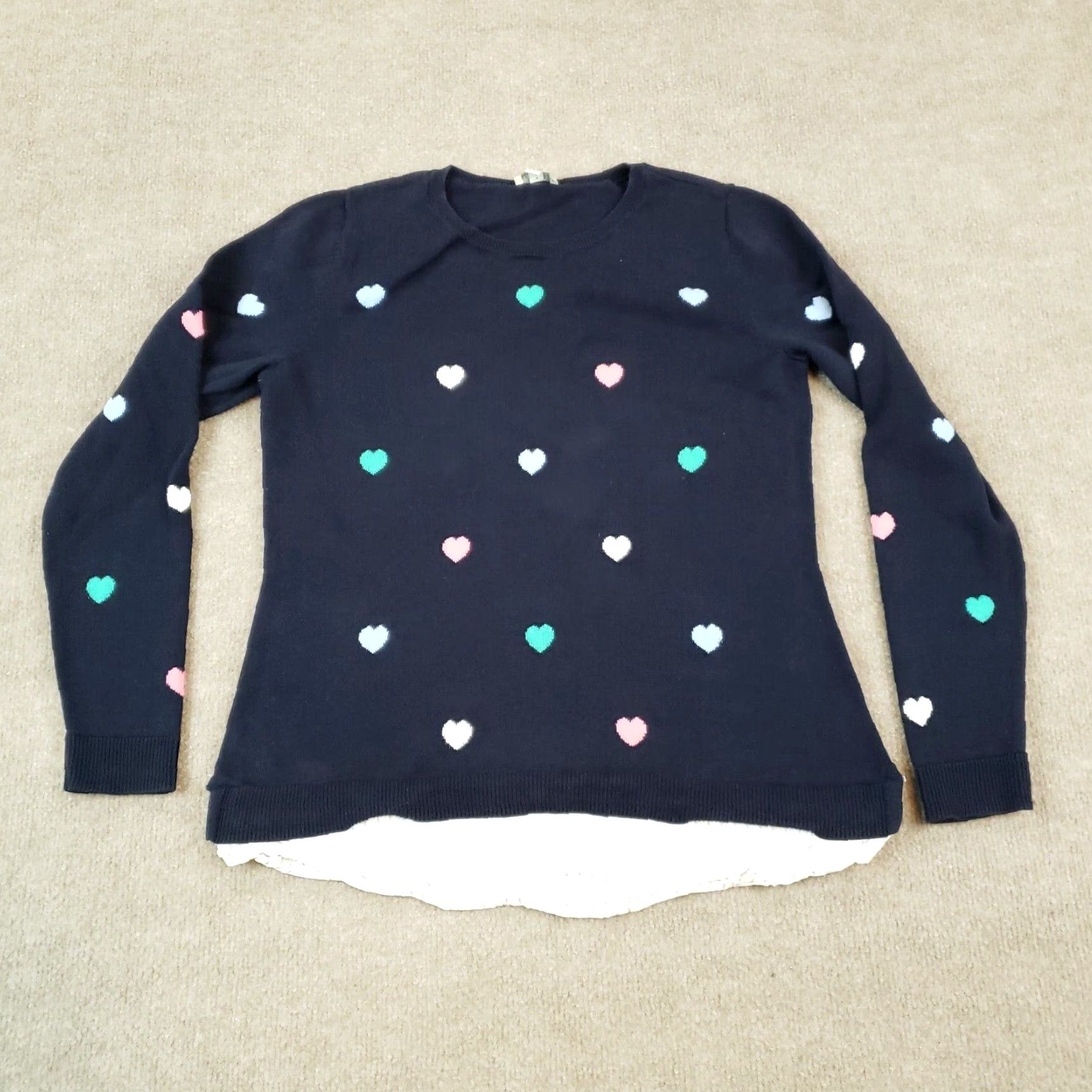 Talbots Talbots Sweater Womens Small Petite Blue Crew Neck Pullover Long Sleeve Hearts Size S / US 4 / IT 40 - 1 Thumbnail