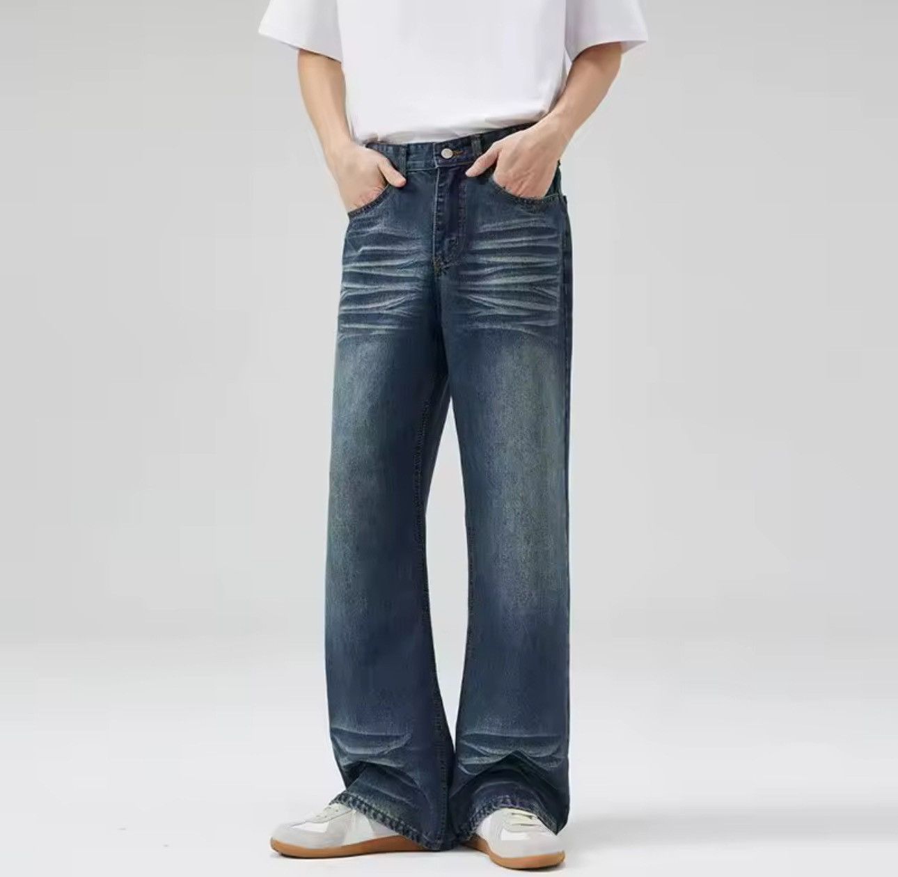 Jean Streetwear Flared Bootcut Casual Navy Blue Jeans Y2k Size US 30 / EU 46 - 2 Thumbnail