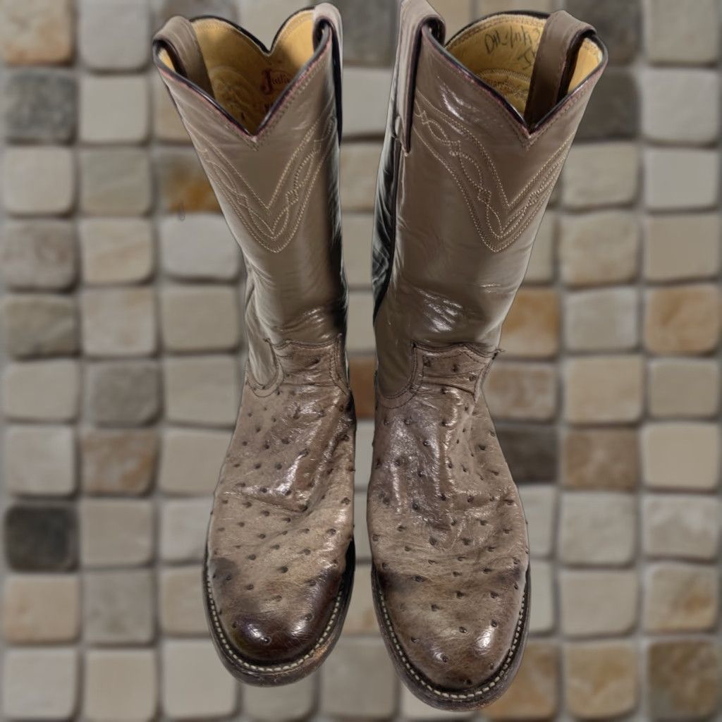 Justin Boots Justin Boots Women Full Quill Ostrich Size 6 Narrow Taupe Exotic Leather Y4283 Size US 6 / IT 36 - 1 Thumbnail