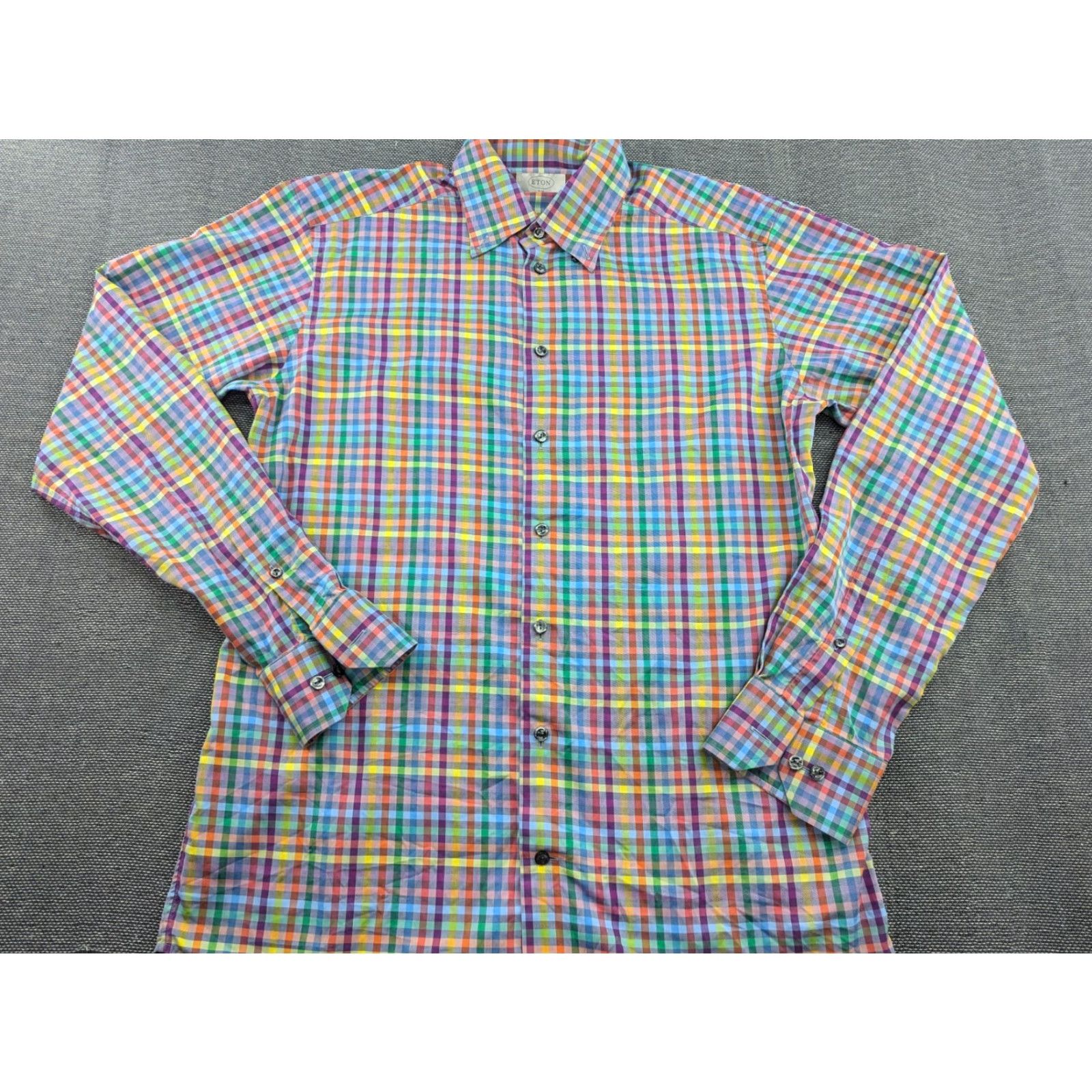 Eton ETON Mens Button Up Shirt 41 Slim Plaid Check Long Sleeve Multicolor Cotton Canvas Button-Up Men Size 41 Slim Mens Size US L / EU 52-54 / 3 - 2 Thumbnail