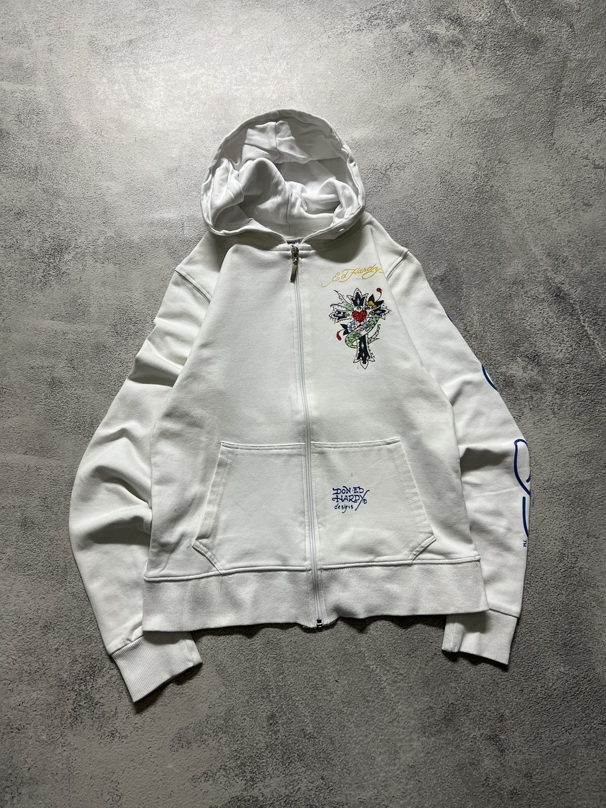 Ed Hardy Vintage Y2k Ed Hardy 🤍 Cross Tattoo ❤️ Zip Hoodie 00’s Size S / US 4 / IT 40 - 7 Thumbnail