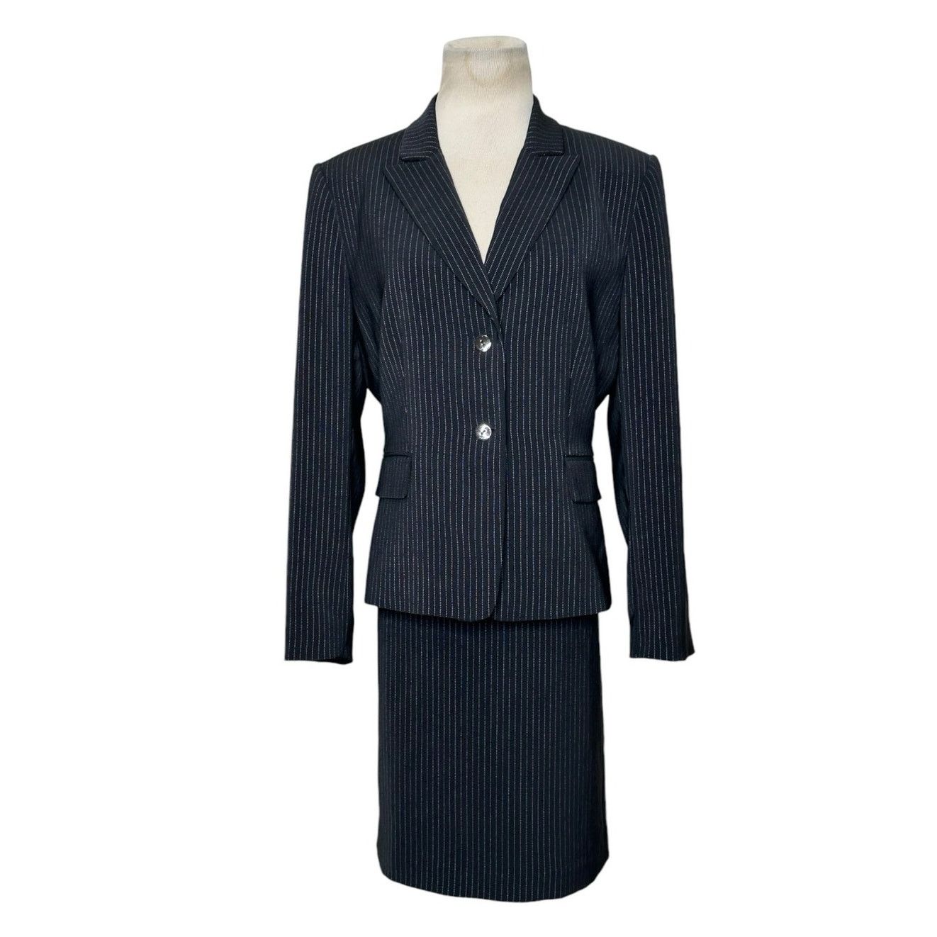 Elie Tahari Tahari black white pinstripes skirt jacket suit set  display picture 1