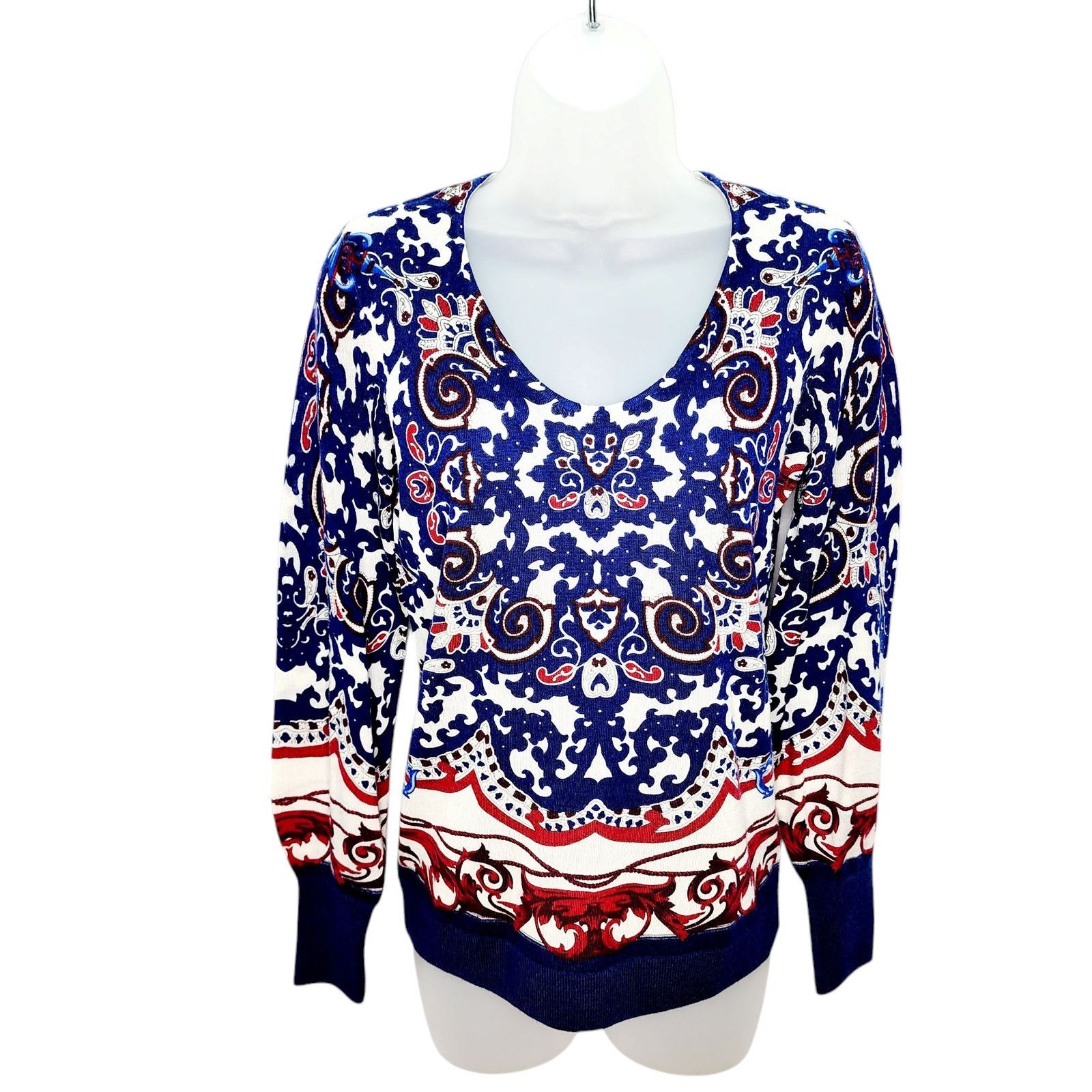 Other Talbots Pure Merino Wool Blue & Red Paisley Sweater XS NEW Size XS / US 0-2 / IT 36-38 - 1 Thumbnail