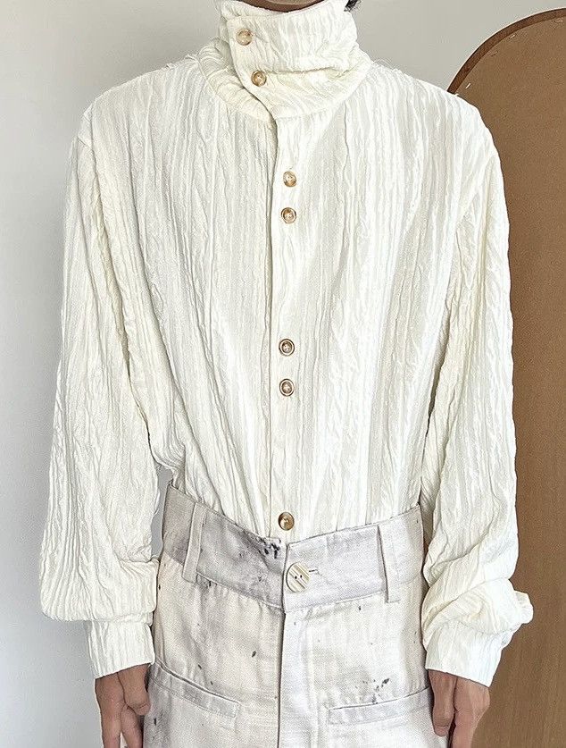 Japanese Brand × Vintage Retro fashion high neck crinkle button up shirt Size US M / EU 48-50 / 2 - 1 Thumbnail