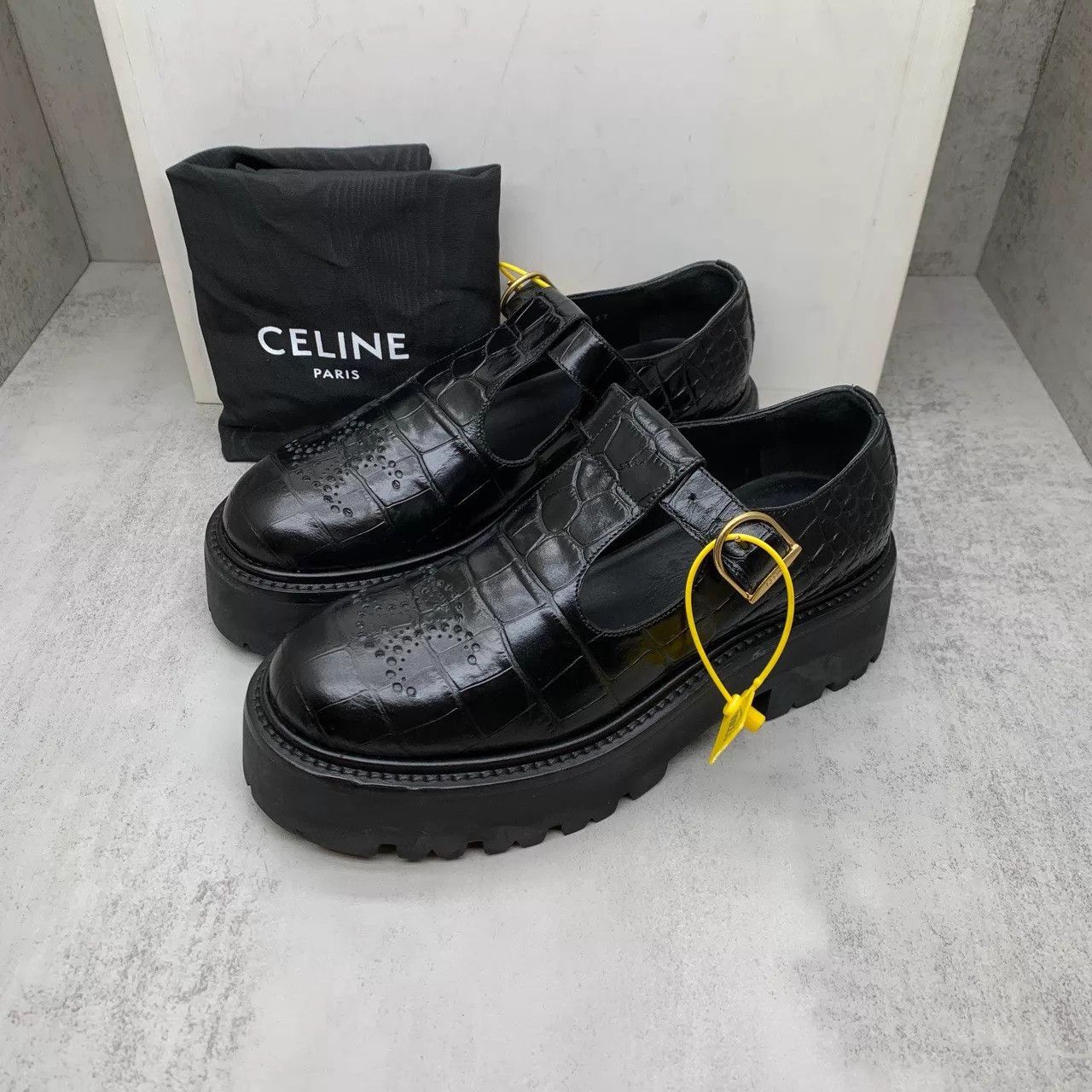 Celine Celine Black thick-soled croc-embossed Mary Jane loafer 37 Size US 6.5 / IT 36.5 - 1 Thumbnail