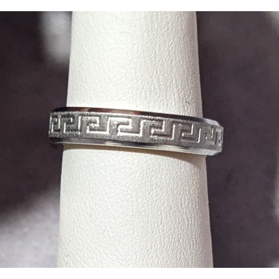 Other Steeltime Stainless Steel Silver Tone Greek Key Engraved Rin Size ONE SIZE - 8 Thumbnail