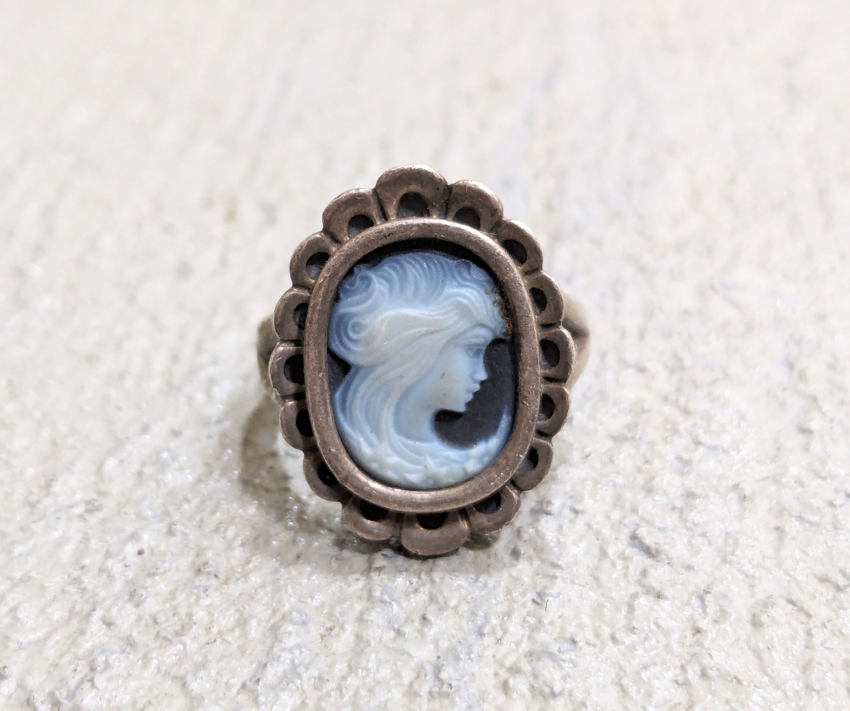 Jewelry × Sterling Silver × pandora Pandora Sterling Silver Cameo Ring Blue Agate Oval Lady Size ONE SIZE - 3 Thumbnail