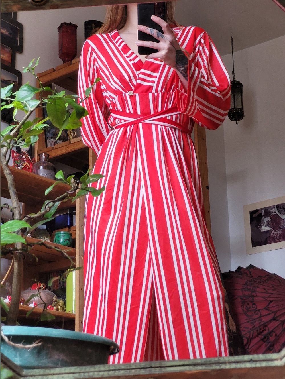 Sears Sears Vintage Retro Red and White Striped Long Robe - Size S Size S / US 4 / IT 40 - 1 Thumbnail