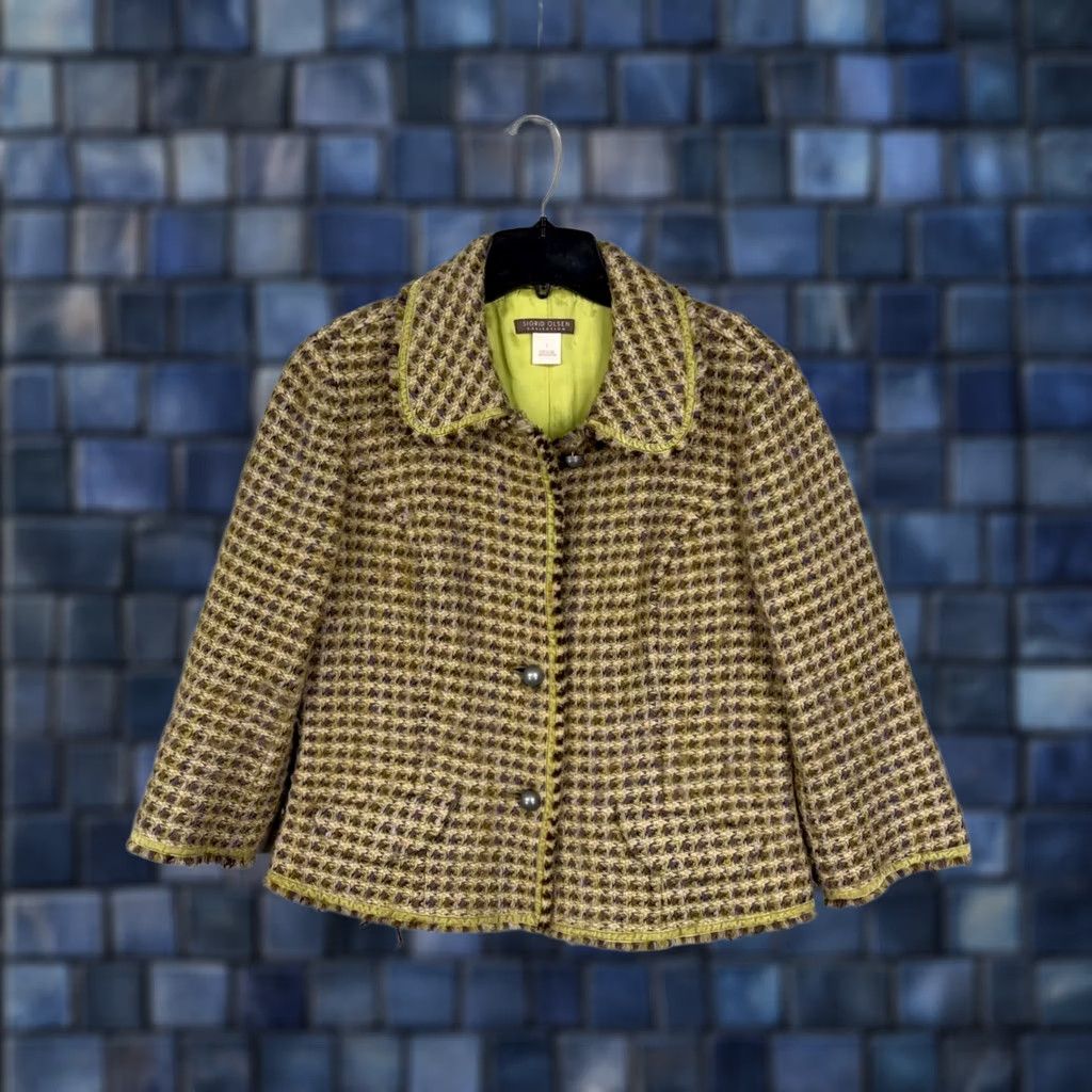 Vintage Sigrid Olsen Jacket Womens Large Green Plaid Wool Blend Tweed Classic Preppy Size L / US 10 / IT 46 - 1 Thumbnail